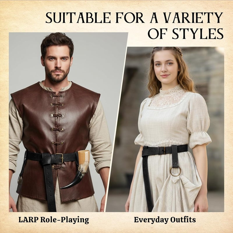 bcehyaa Store Renaissance Belt Pouch Medieval Viking Pirate Leather Bag Potion Bottle Set Skirt Hike Halloween Cosplay Costume Accessorie (Skirt Hike Belt-Black, Belt Pouch) - Image 3